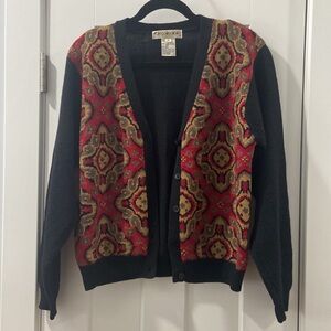 Vintage 100% lambs wool button down women's large cardigan beautiful design EUC